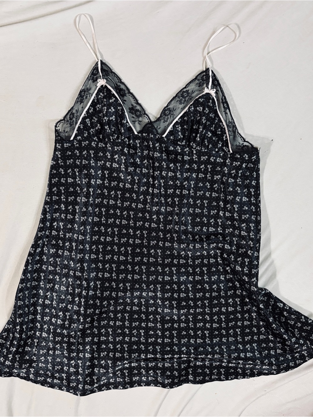 Vintage Black Floral Lace-Trim Slip dress